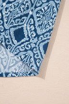 Geometric Print Frilled Notched Blouse