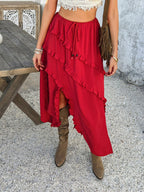 Devine Slit Drawstring Ruffled Skirt