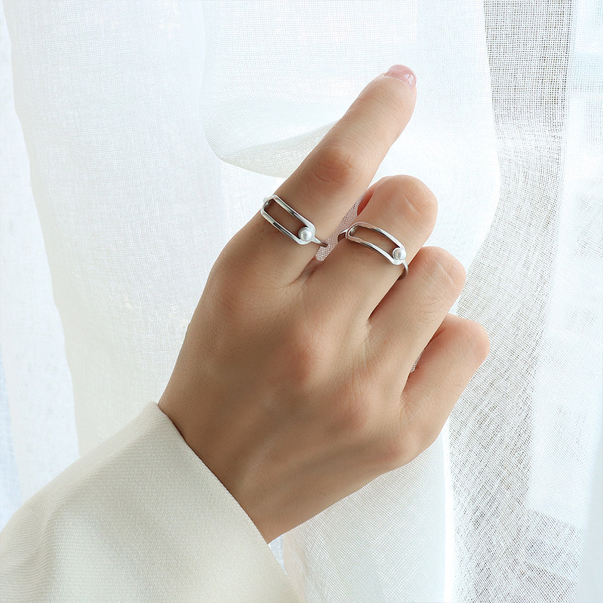Synthetic Pearl Titanium Steel Ring - felvior