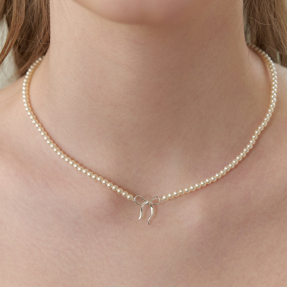 Copper Pearls Bow Necklace - felvior