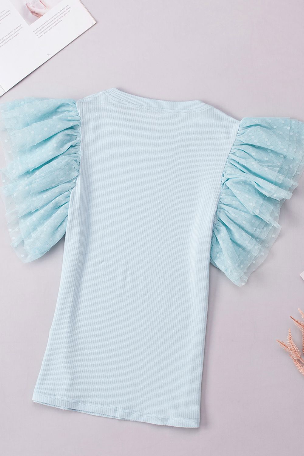 Ruffled Round Neck Cap Sleeve Top - felvior