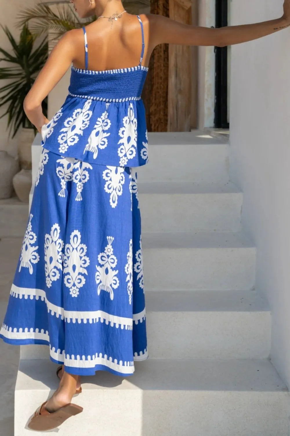 Printed Square Neck Cami and Wide Leg Pants Set - felvior