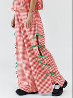 Side Tied Plaid Pants
