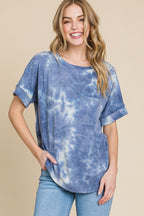 BOMBOM Tie-Dye Round Neck Short Sleeve T-Shirt