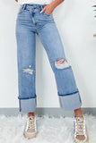 Distressed Straight Jeans with Pockets - felvior