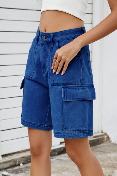 High Rise Denim Shorts with Cargo Pockets