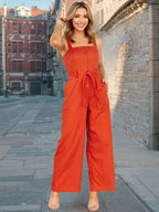 Button Detail Wide Strap Jumpsuit
