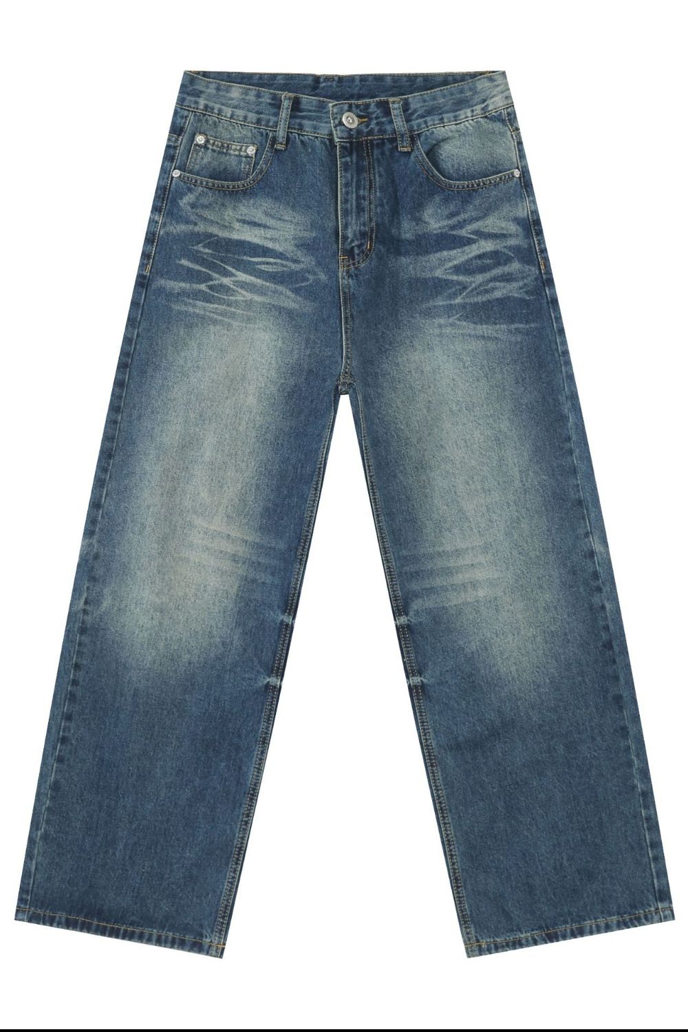 Men's Washed Wide Leg Jeans with Pockets