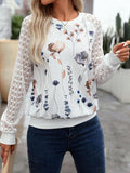 Printed Round Neck Long Sleeve Top - felvior