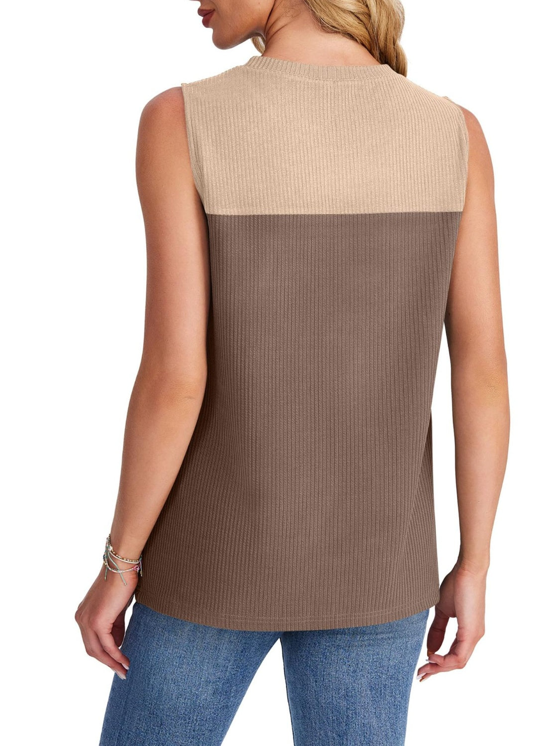 Color Block Round Neck Tank - felvior