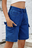 High Rise Denim Shorts with Cargo Pockets - felvior
