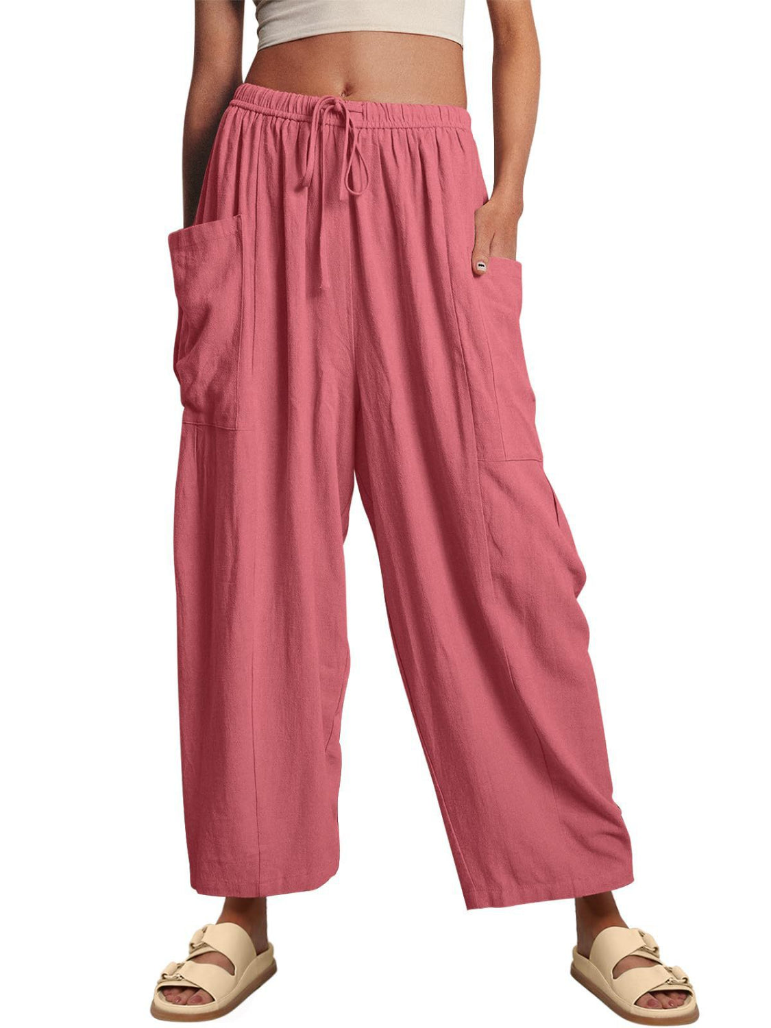Full Size Wide Leg Pants with Pockets Plus Size - felvior