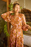 Mittoshop Flower Print Satin Lurex Stripe Smocked Midi Dress - felvior
