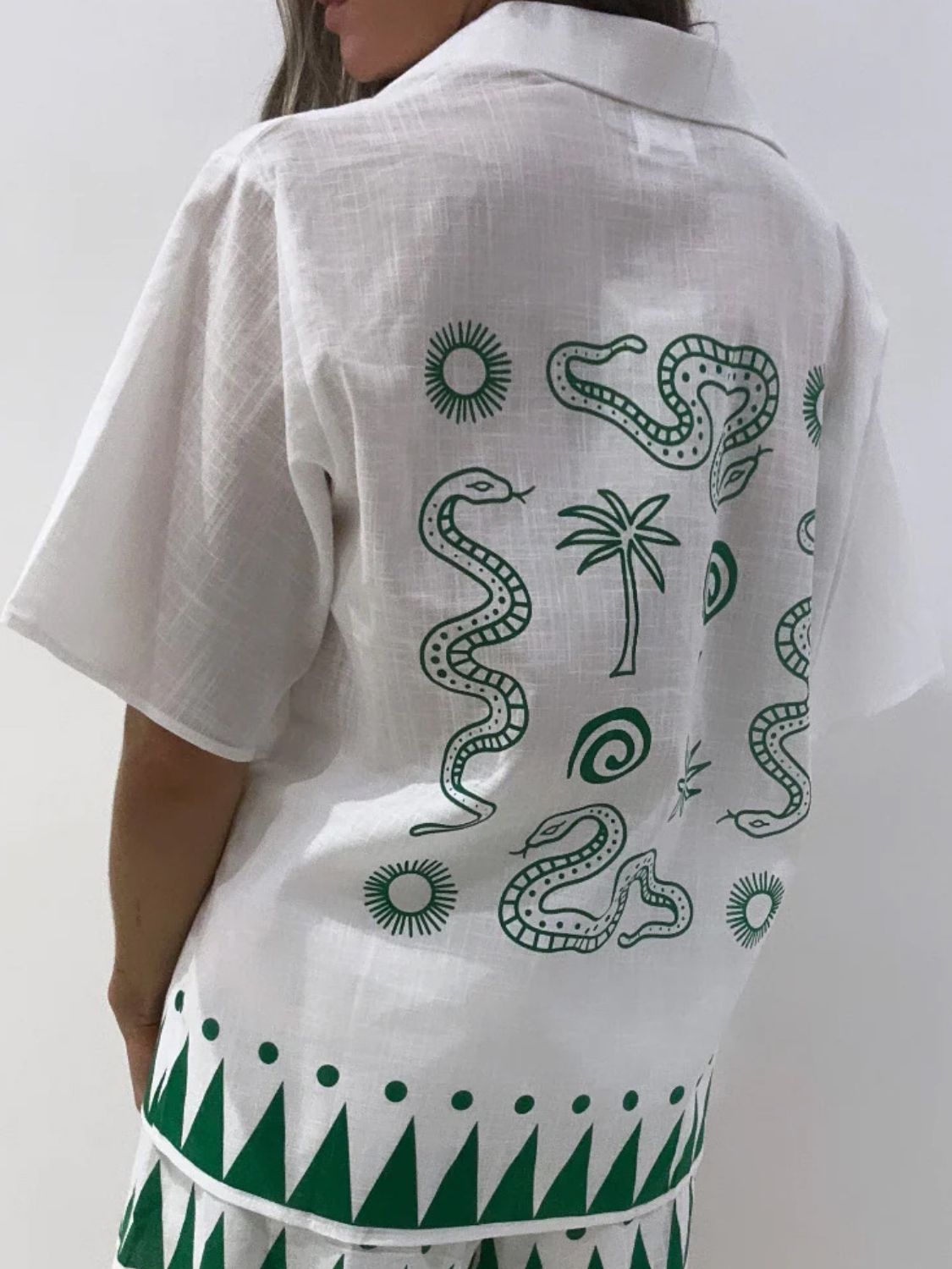 Printed Button Down Shirt and Shorts Set - felvior