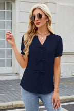 Notched Short Sleeve Blouse