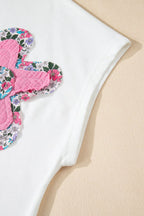 Floral Applique Notched Dolman Sleeve Top