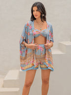 Printed Bra, Shorts and Cover Up Three-Piece Set