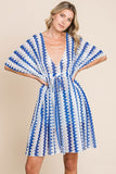 Cotton Bleu by Nu Lab Tied Striped Plunge Half Sleeve Cover-Up - felvior