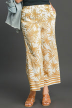 Umgee Full Size Tropical Print Wide Leg Pants Plus Size