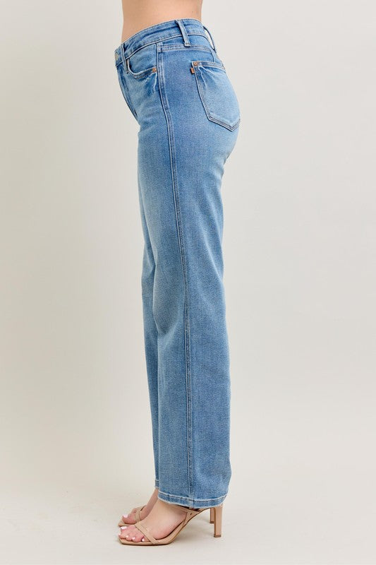 Judy Blue Full Size Tummy Control Vintage Wash Straight Jeans Plus Size - felvior