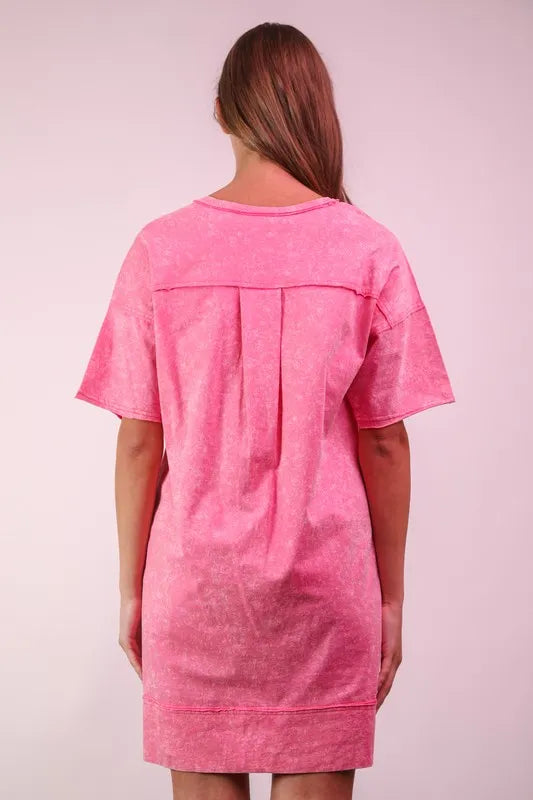 VERY J Plus Size Mineral Washed Knit Shift Mini Dress