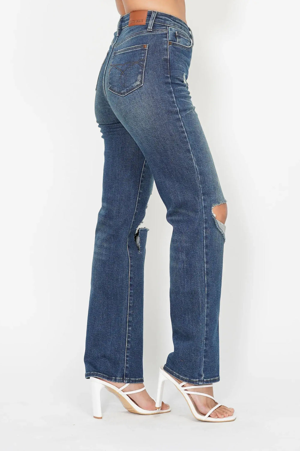 Judy Blue Full Size Hw Ripped Knee Dad Jeans Plus Size