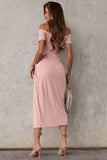 Off-Shoulder Short Sleeve Split Dress - felvior