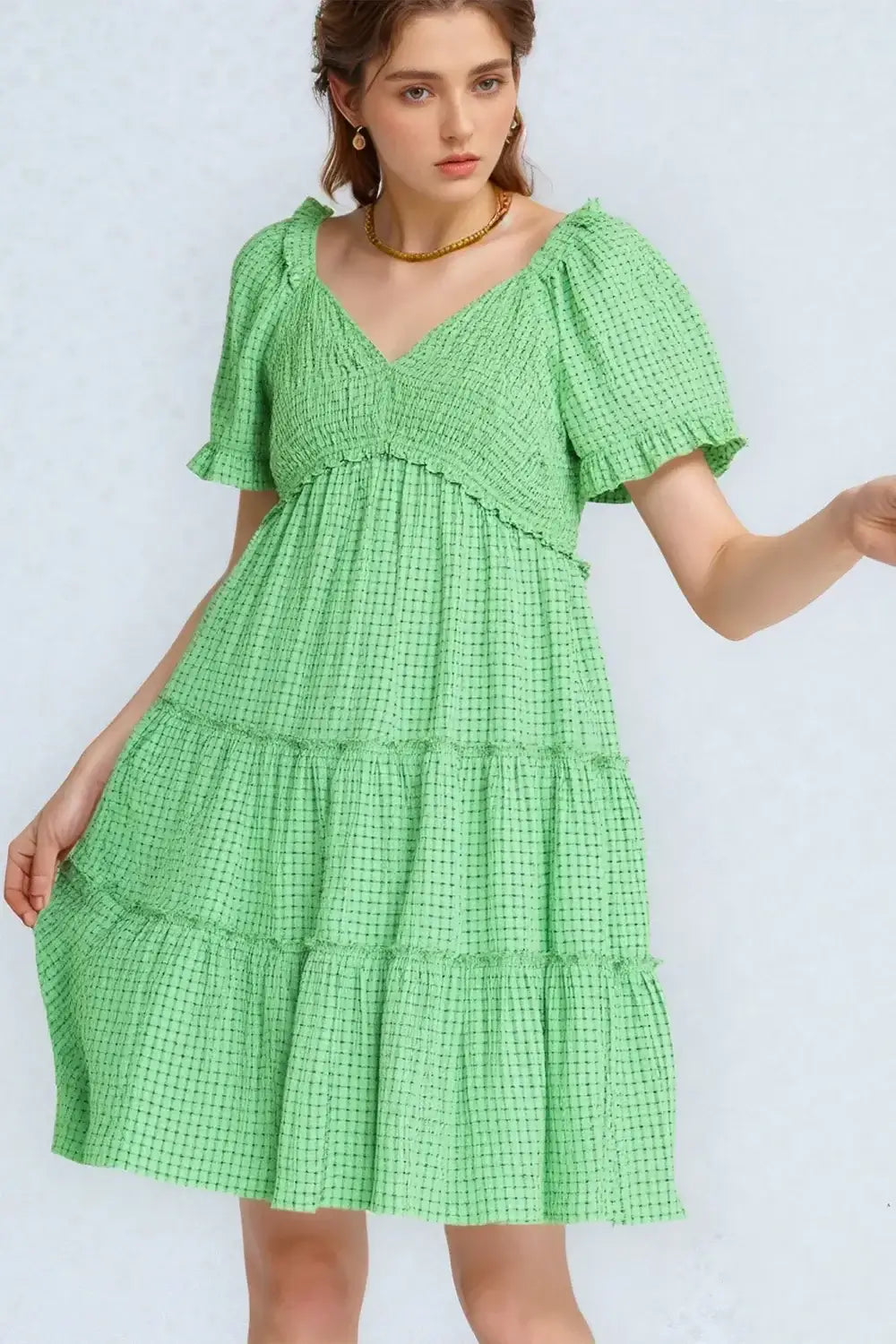 Davi & Dani Jacquard Checker Smocking Tiered Dress Hauptbild