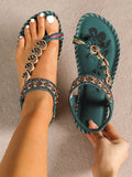 Toe Loop PU Leather Flats Sandals - felvior