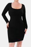 Basic Bae Full Size Built-In Shapewear Square Neck Long Sleeve Dress - felvior