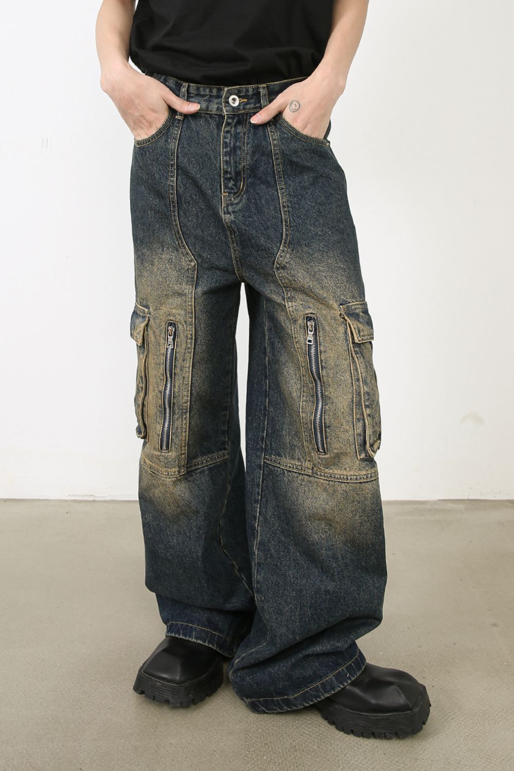 Men's Wide Leg Cargo Jeans - felvior