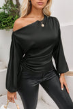Drawstring One Shoulder Long Sleeve Blouse - felvior