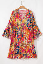 Printed Flare Sleeve Ruffled Hem Dress