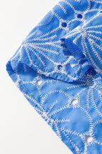 Eyelet Flower Embroidery Flounce Sleeve Blouse