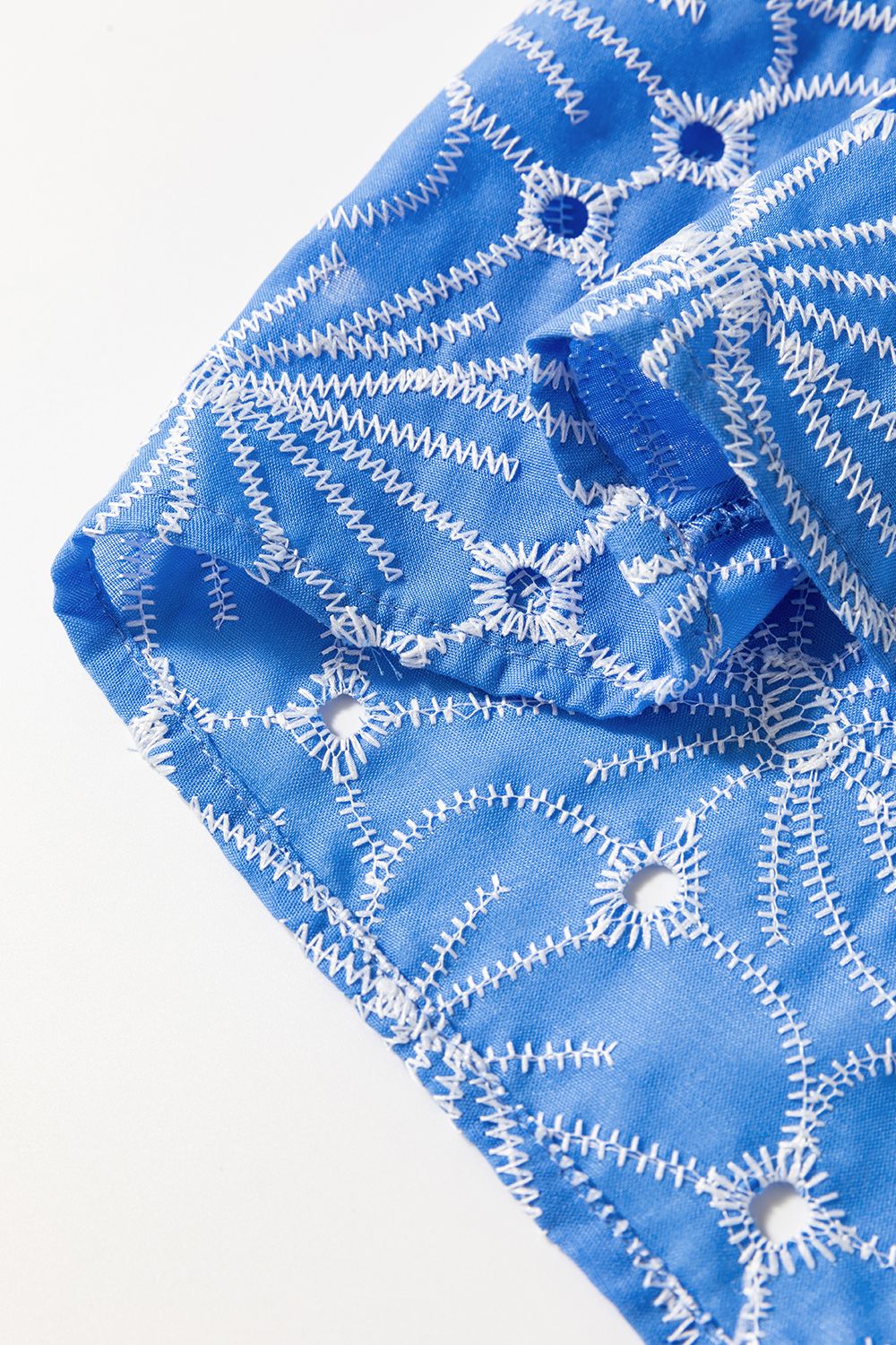 Eyelet Flower Embroidery Flounce Sleeve Blouse