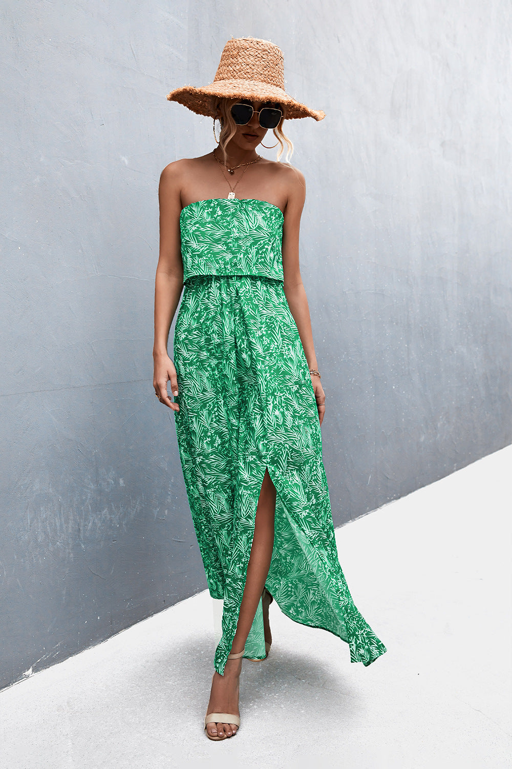 Strapless Split Maxi Dress - felvior