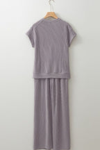 Corded Knit Short Sleeve T-Shirt and Wide Leg Pants Set