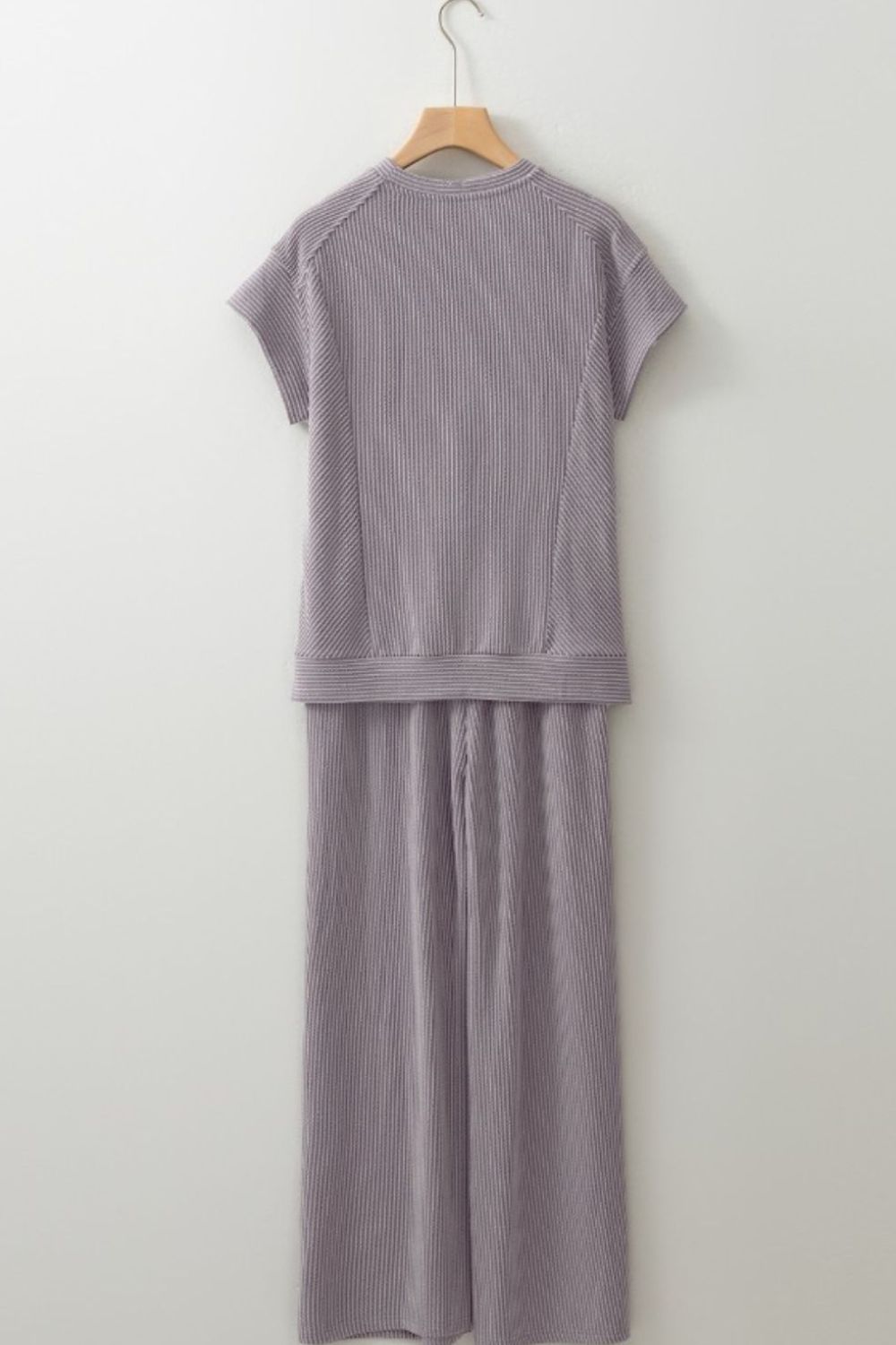 Corded Knit Short Sleeve T-Shirt and Wide Leg Pants Set