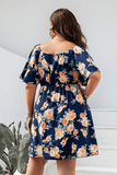 Plus Size Floral Print V-Neck Flutter Sleeve Mini Dress - felvior