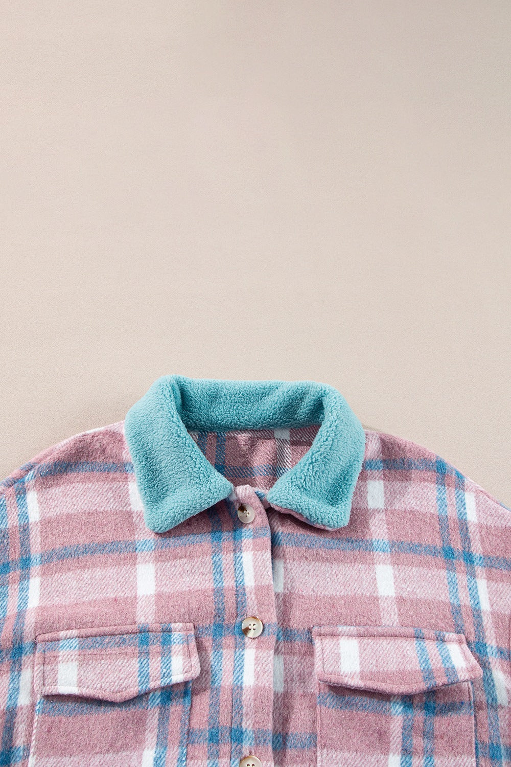 Plaid Collared Neck Flap Pockets Shacket - felvior