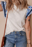 Round Neck Printed Ruffled Cap Sleeve Blouse - felvior