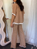 Contrast Trim Half Sleeve Top and Pants Set