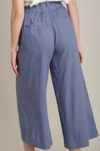 Umgee Full Size Linen Wide Fit Pants with Drawstring Plus Size
