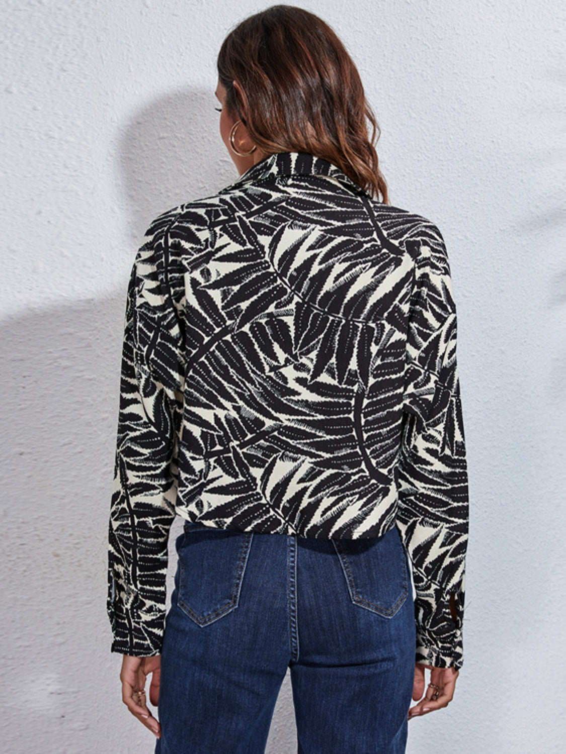 Button Down Printed Cropped Jacket - felvior