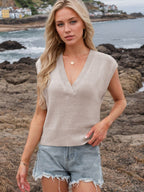 Ribbed Hem V-Neck Sweater Vest