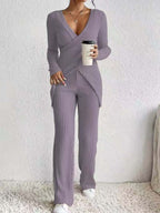 Surplice Long Sleeve Top and Pants Set