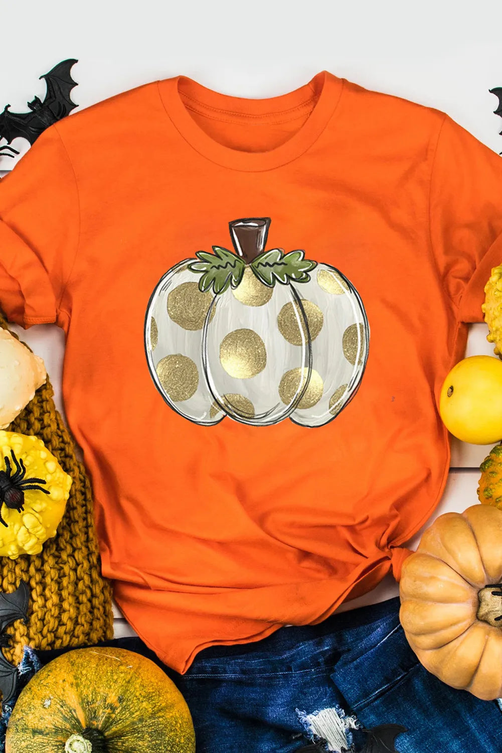 Pumpkin Graphic Round Neck Short Sleeve T-Shirt - felvior