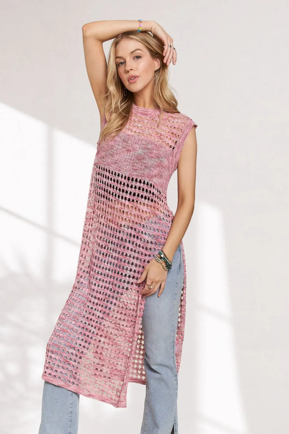 ADORA Multi Color Crochet Tunic Top