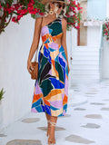 Printed Cutout One-Shoulder Sleeveless Dress - felvior