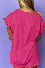 Frill Color Block Crew Neck Loose Fit T Shirt